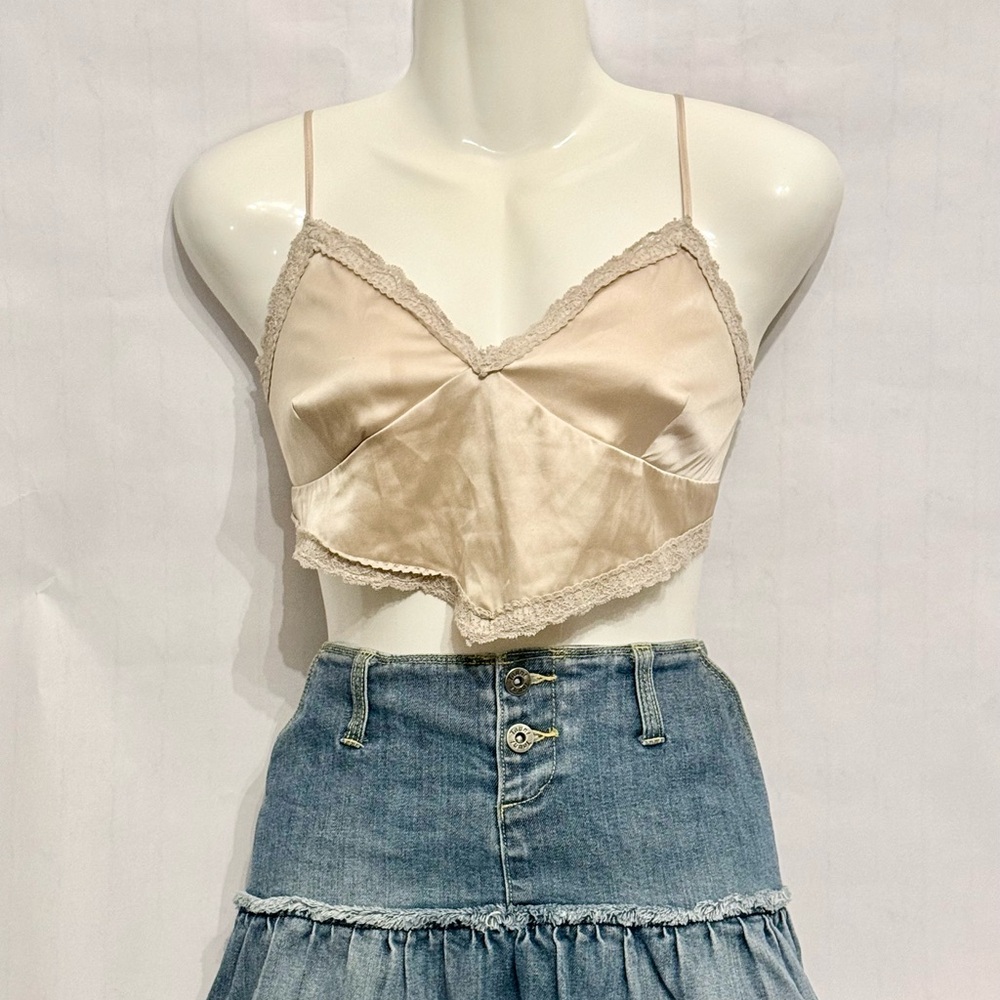 Love Tree Beige Lace-Trim Satin Camisole